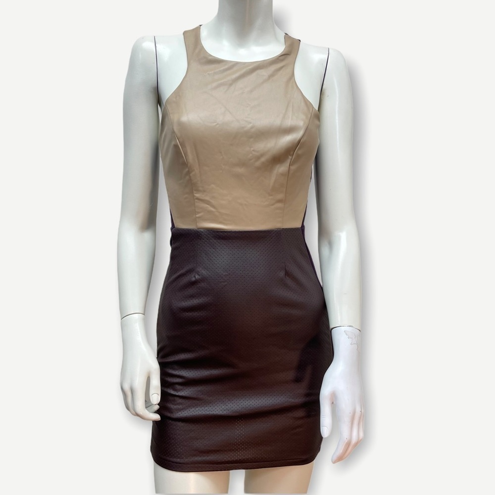 5/$20 JEALOUS TOMATO vegan leather colorblock‎ mini dress